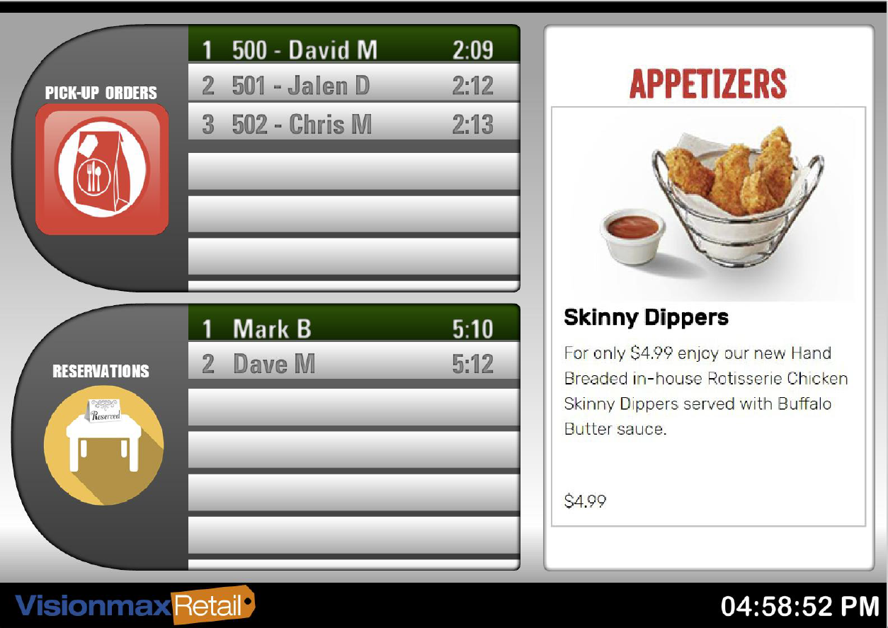 Digital Signage for reservations and pick up